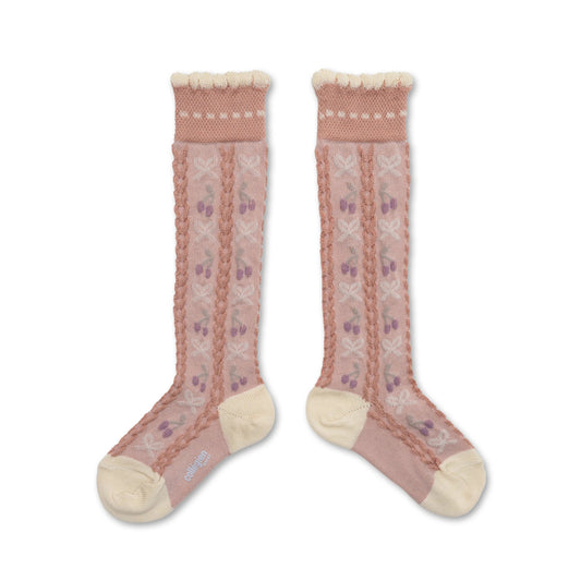 Collégien - Cherries & Bows Knee Socks (Vieux Rose)