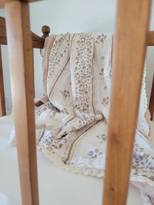 Lettie Floral QUILTED Gauze Blanket