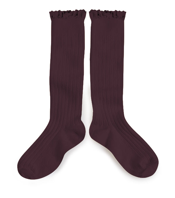Collégien - Ruffle Knee Socks (Aubergine)