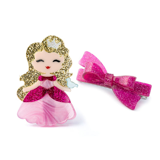Princess Aurora & Magenta Bow Hair Clips