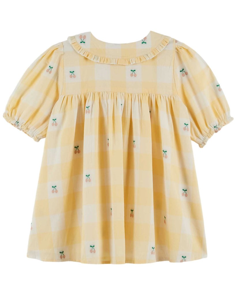 Emile et Ida - Gingham Cherry Dress (Yellow || Ecru)