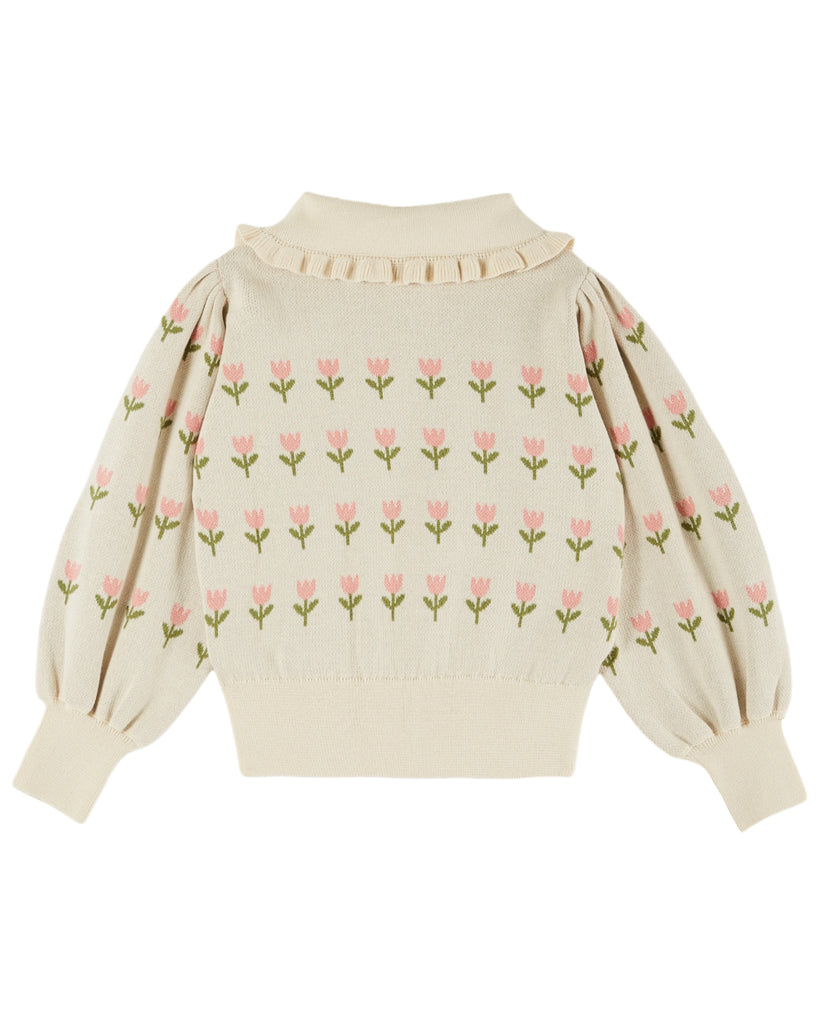 Emile et Ida - Jacquard Ecru Ruffled Cardigan