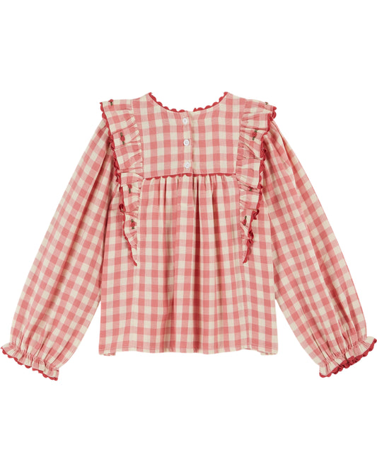 Emile et Ida - Pink Gingham Ruffled Blouse