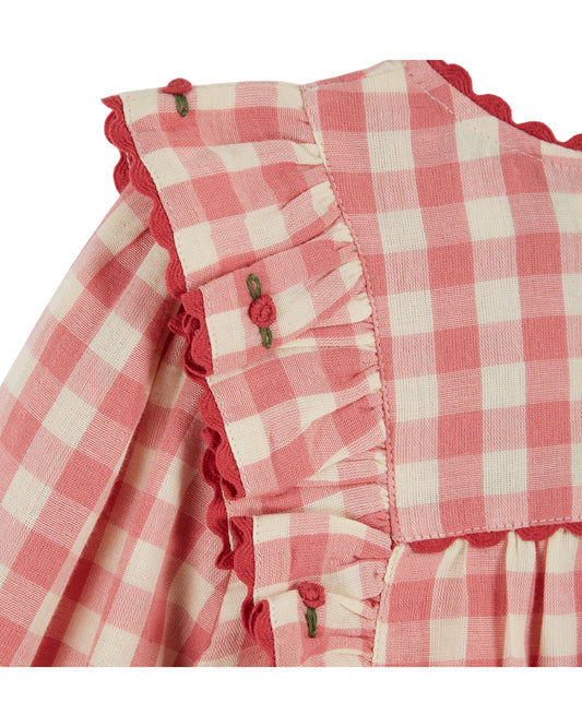Emile et Ida - Pink Gingham Ruffled Blouse