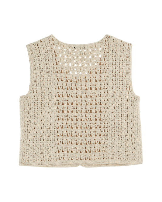 Emile et Ida - Sleeveless Crochet Embroidered Ecru Cardigan Vest