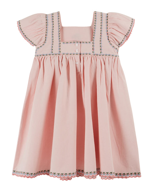 Emile et Ida -  Embroidered Cherries Dress (Macaron Pink)