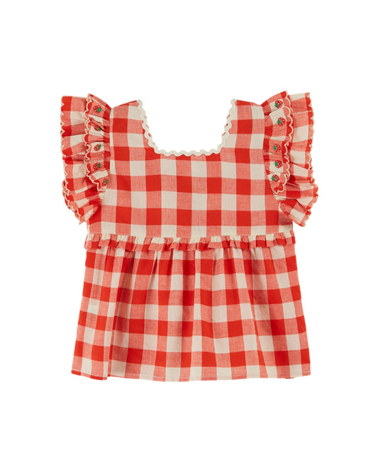 Emile et Ida -  Embroidered Red Gingham Blouse