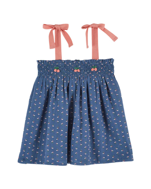 Emile et Ida -   Smocked Mini Blue Flowers Top