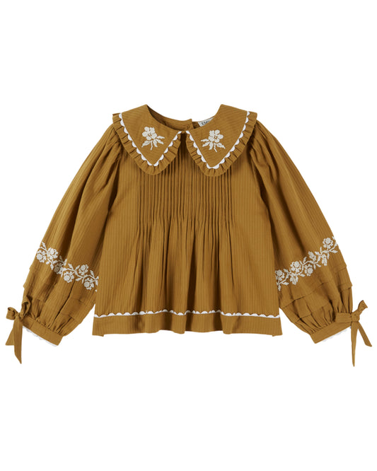 Emile et Ida - Embroidered Olive Blouse (Artichaud)