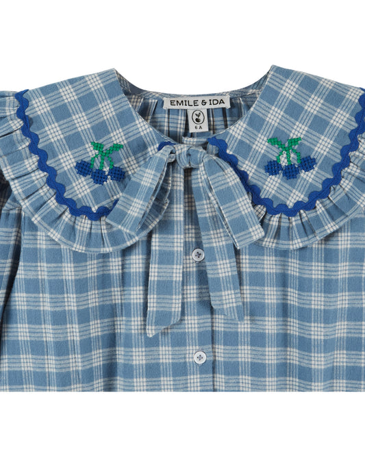 Emile et Ida - Grand Collar Blue Check Blouse