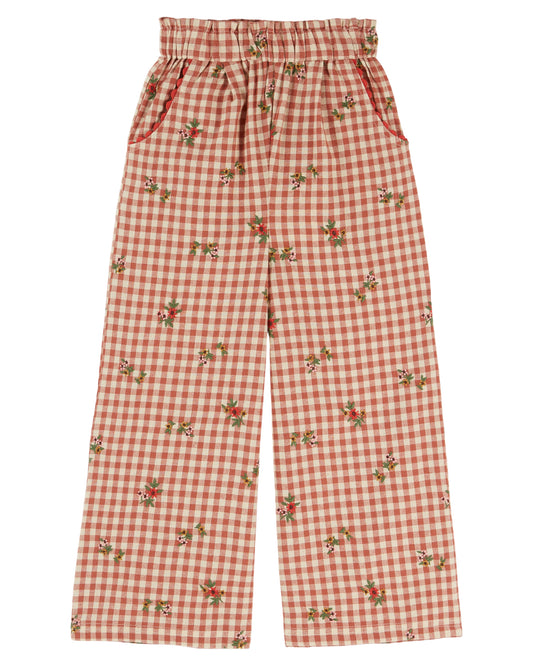 Emile et Ida - Embroidered Terracotta Gingham Trousers