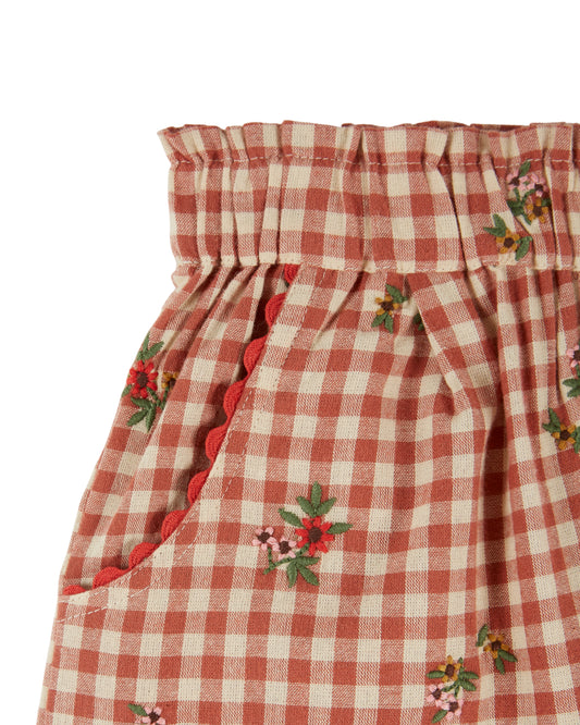 Emile et Ida - Embroidered Terracotta Gingham Trousers
