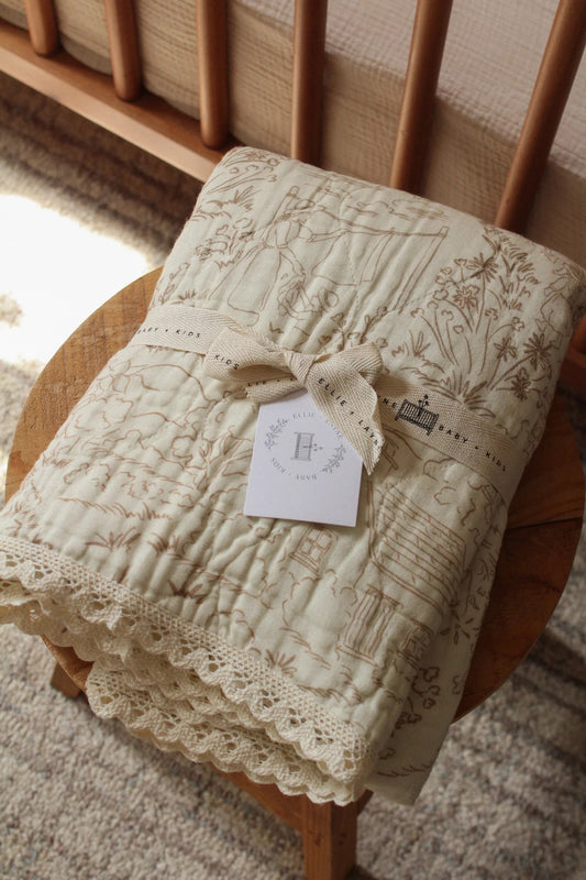 Ida Homestead Toile De Jouy Quilted Gauze Blanket