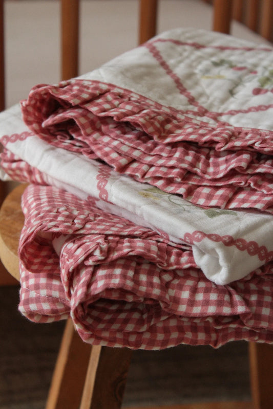 Ruby Strawberry Ruffle Quilted Gauze Blanket