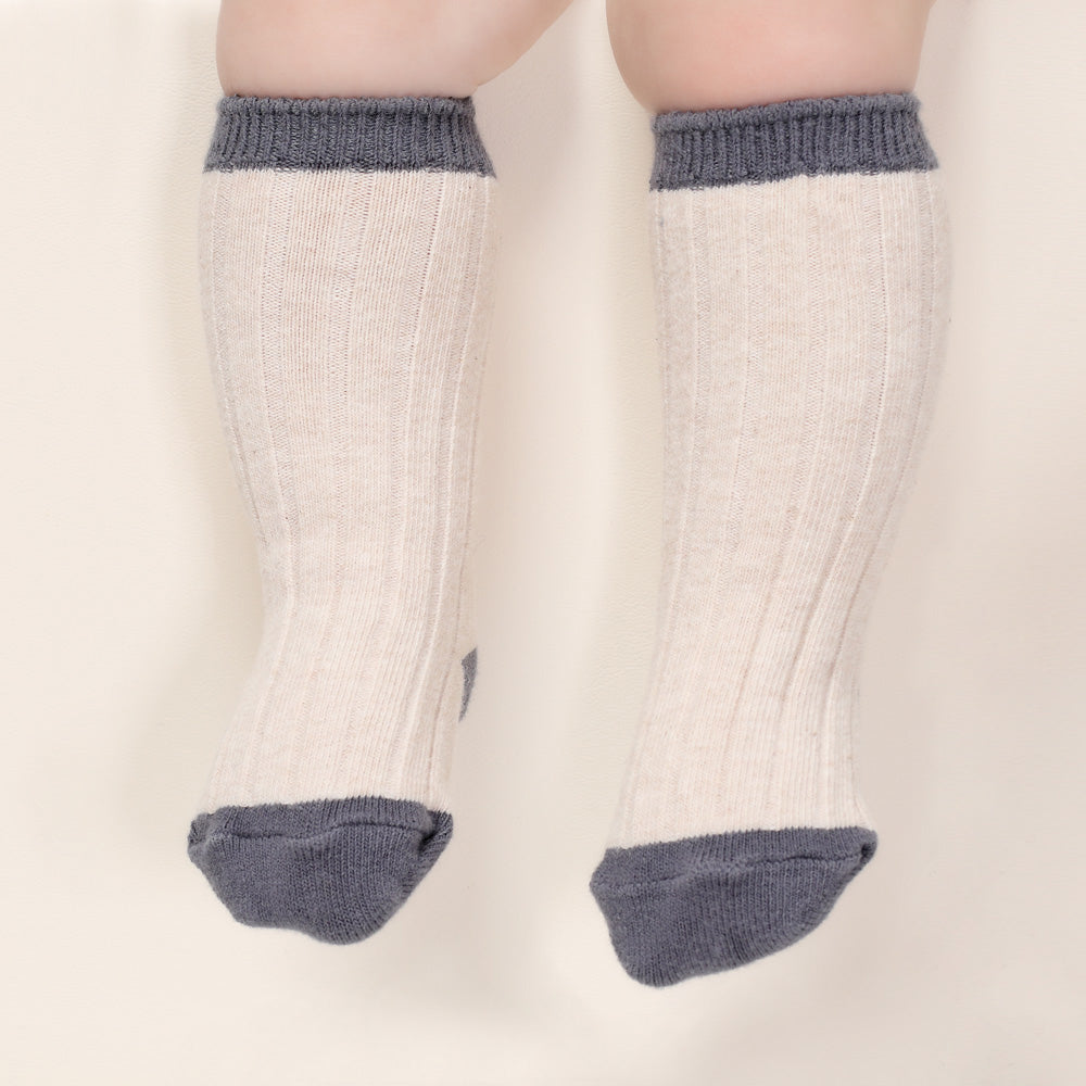 Colorblock Knee Socks - Beige