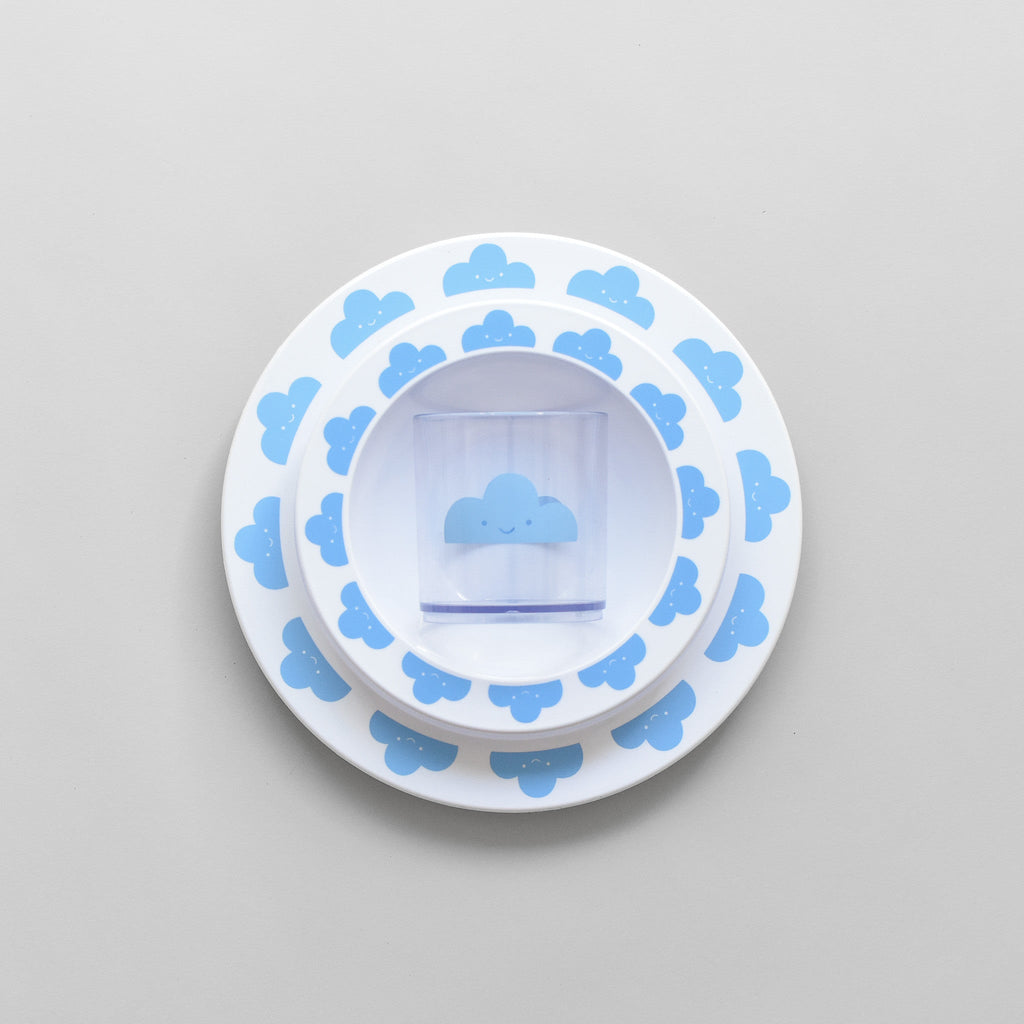 Buddy & Bear - Happy Clouds Plate (Blue)