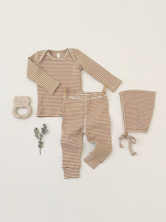 Quincy Mae - Ribbed Pixie Bonnet (Walnut Stripe)