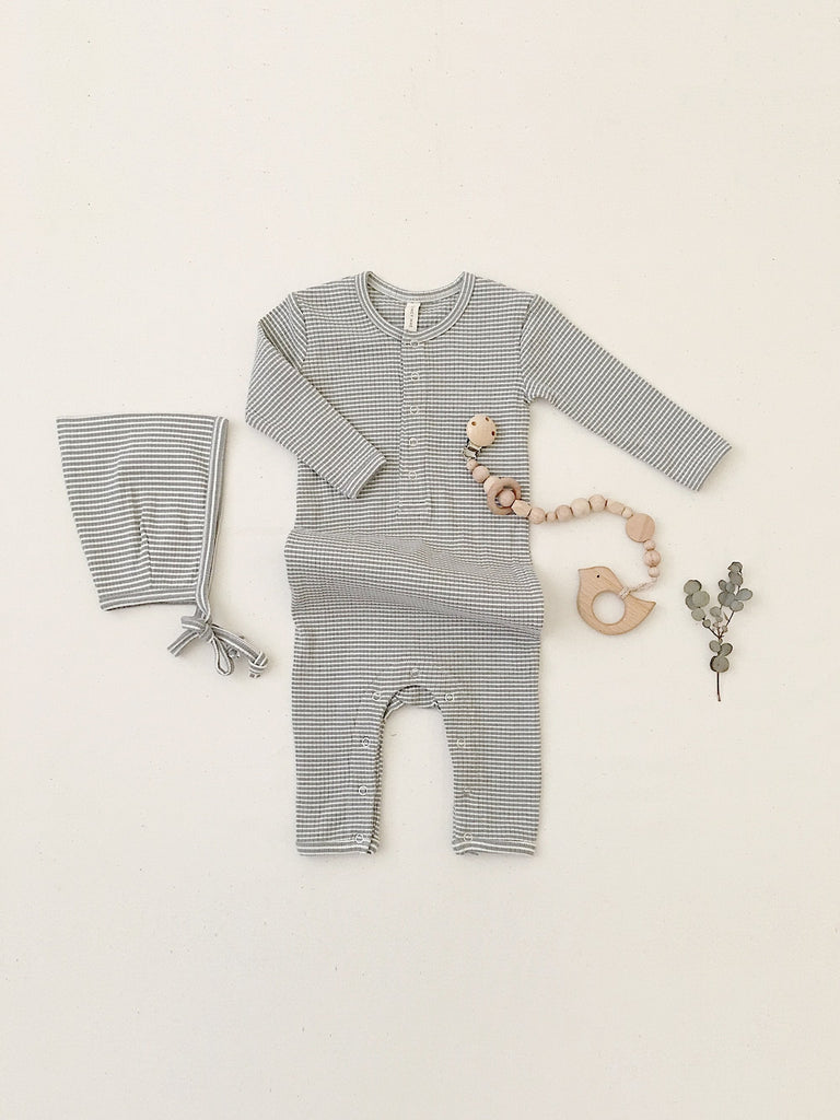 Quincy Mae - Ribbed Baby Jumpsuit (Eucalyptus Stripe)