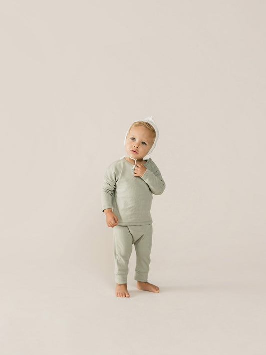 Quincy Mae - Longsleeve Baby Tee (Sage) - Only 0/3 & 3/6