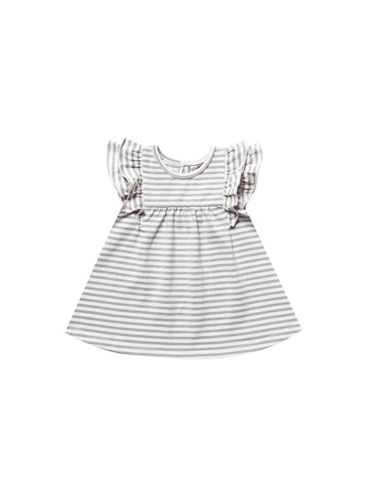Quincy Mae - Flutter Dress (Grey Stripe) - Last 0/3 & 3/6