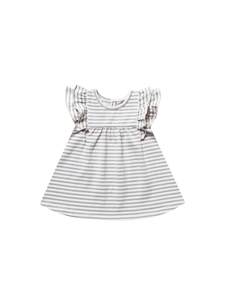 Quincy Mae - Flutter Dress (Grey Stripe)