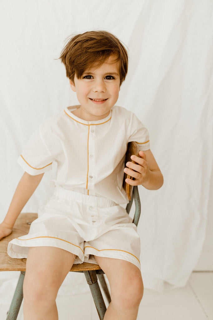 Fin and Vince - Heirloom Trouser Short (White/Mustard) - Only 12/18 & 8/9 & 10/11