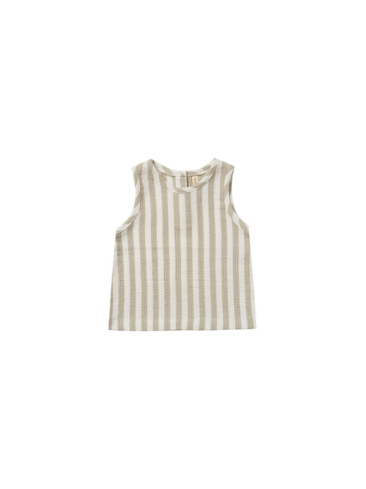 Quincy Mae - Woven Tank (Sage Stripe) - Last 0/3 & 3/6