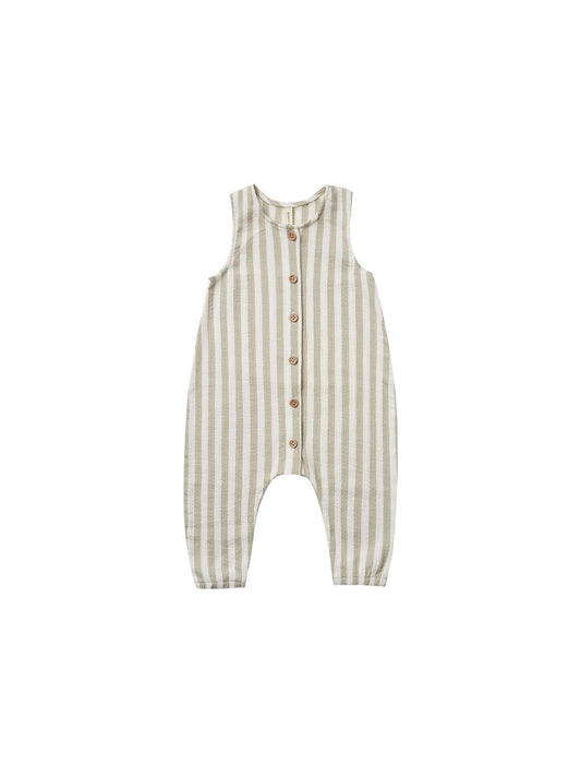 Quincy Mae - Woven Button Jumpsuit (Sage Stripe) - Last 0/3