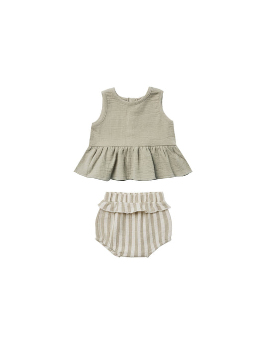 Quincy Mae - Sleeveless Peplum Set (Sage Stripe) - Last 3/6