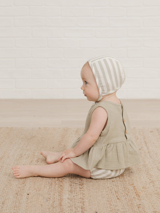 Quincy Mae - Sleeveless Peplum Set (Sage Stripe) - Last 3/6