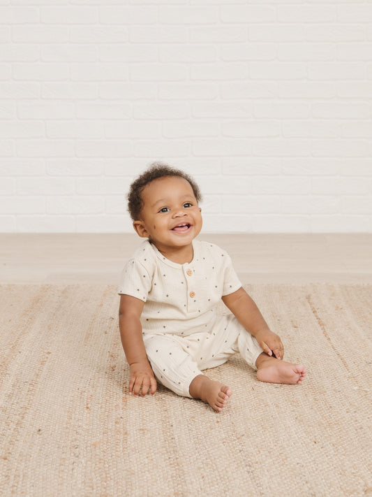 Quincy Mae - Woven Henry Top (Natural) - Last 0/3 & 3/6