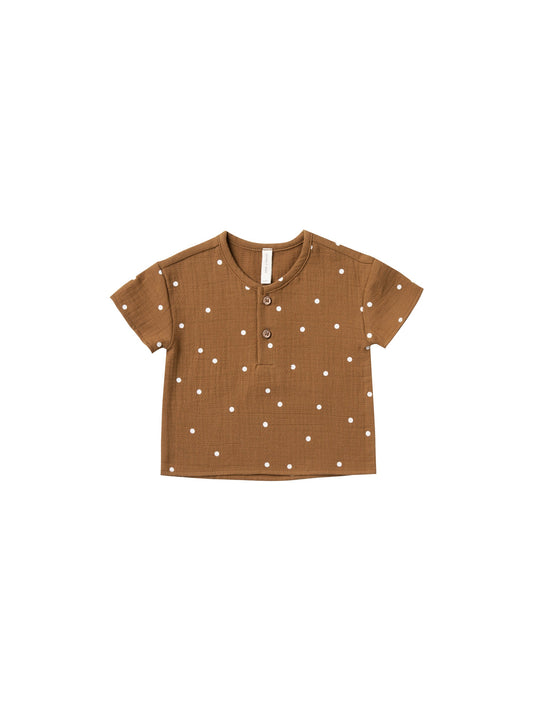 Quincy Mae - Woven Henry Top (Walnut)