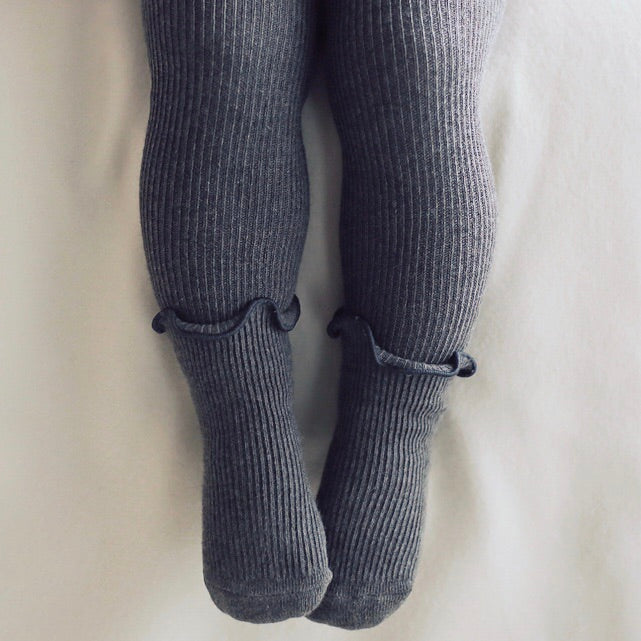 Ruffle Ribbed Leggings + Socks - Charcoal