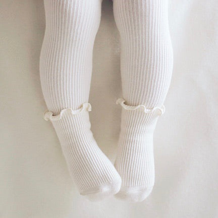 Ruffle Ribbed Leggings + Socks - Ivory