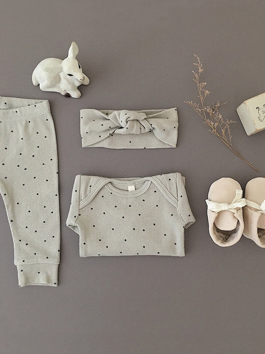 Quincy Mae - Ribbed Lap Tee (Dove Dots) - Only 0/3 & 3/6