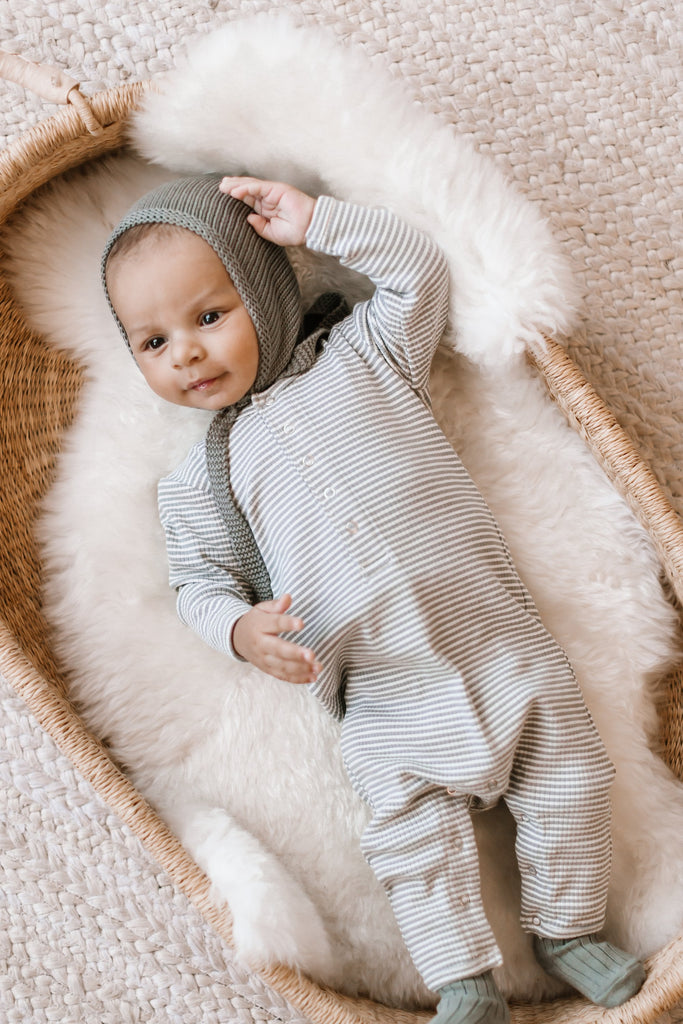 Quincy Mae - Ribbed Baby Jumpsuit (Eucalyptus Stripe)